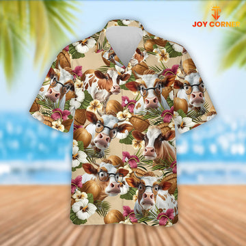 Joy Corners Dexter Cattle Coconut Tropical Flowers Hawaiian Shirt