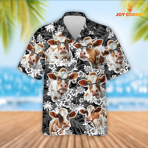 Joy Corners Dexter Cattle Palm Tree Pattern Hawaiian Shirt