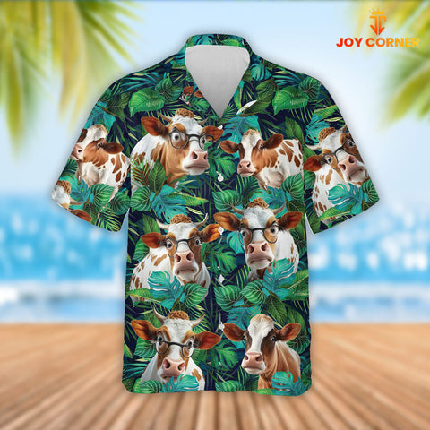 Joy Corners Dexter Cattle Tropical Leaves Hawaiian Shirt