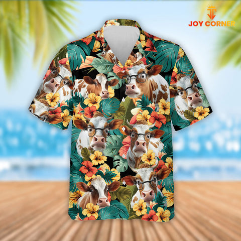 Joy Corners Dexter Cattle Tropical Flowers Hawaiian Shirt