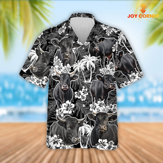 Joy Corners Black Angus Cattle Palm Tree Pattern Hawaiian Shirt