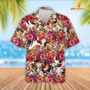 Joy Corners Dexter Cattle Red Hibicus Flowers Hawaiian Shirt