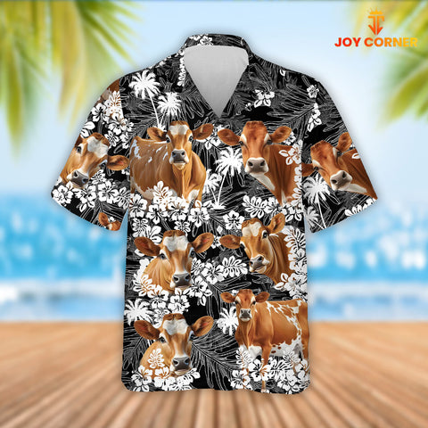 Joy Corners Jersey Cattle Palm Tree Pattern Hawaiian Shirt