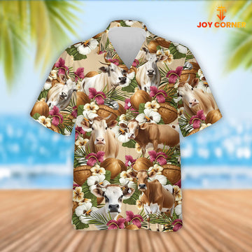 Joy Corners Brahman Cattle Coconut Tropical Flowers Hawaiian Shirt