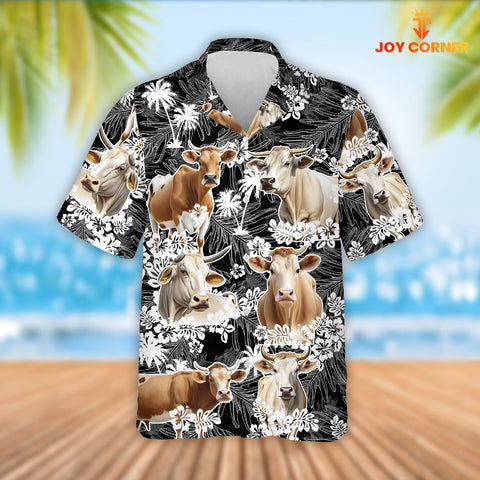 Joy Corners Brahman Cattle Palm Tree Pattern Hawaiian Shirt