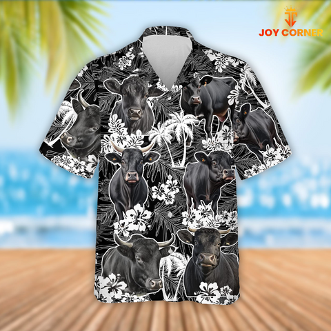 Joy Corners Black Angus Cattle Palm Tree Pattern Hawaiian Shirt