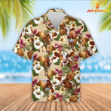 Joy Corners Ayrshire Cattle Coconut Tropical Flowers Hawaiian Shirt