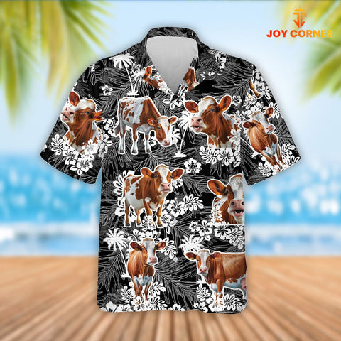Joy Corners Ayrshire Cattle Palm Tree Pattern Hawaiian Shirt