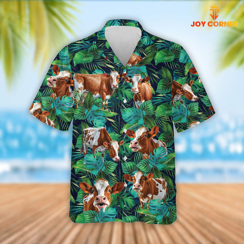 Joy Corners Ayrshire Cattle Tropical Leaves Hawaiian Shirt
