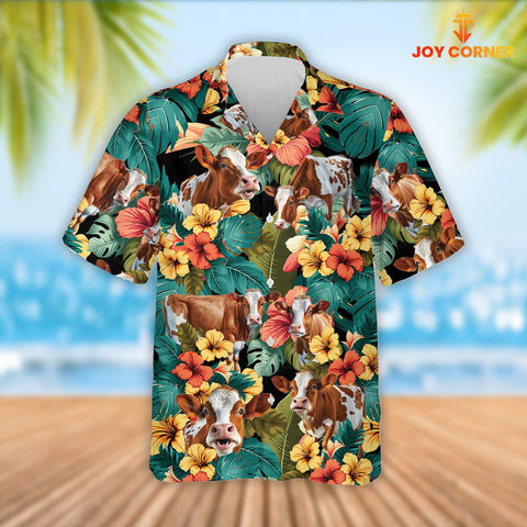 Joy Corners Ayrshire Cattle Tropical Flowers Hawaiian Shirt