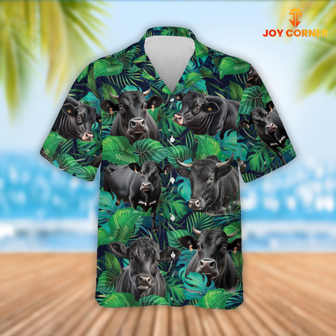 Joy Corners Black Angus Cattle Tropical Leaves Hawaiian Shirt