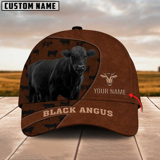 Joycorners Black Angus Cattle Customized Name Brown Pattern Cap