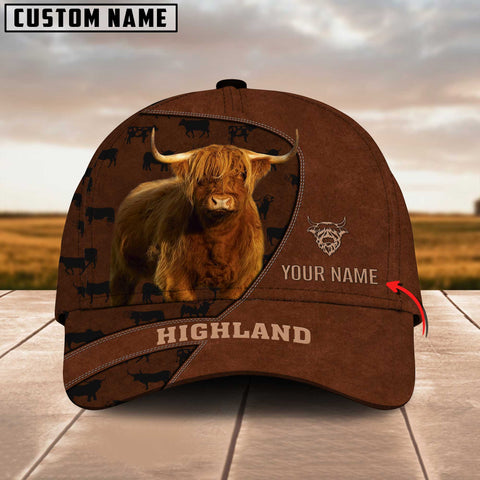 Joycorners Highland Cattle Customized Name Brown Pattern Cap