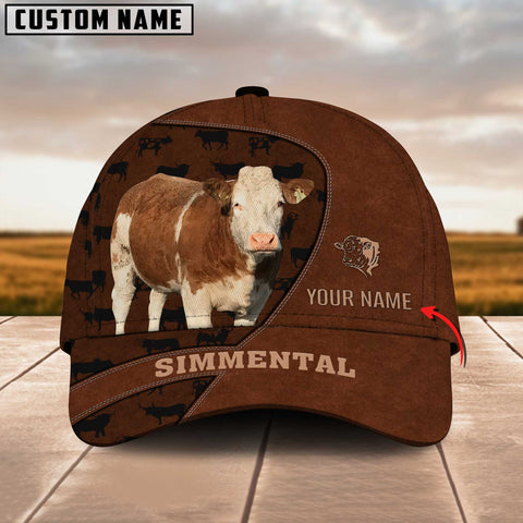 Joycorners Simmental Cattle Customized Name Brown Pattern Cap