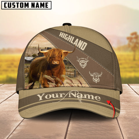 Joycorners Highland Cattle Khaki Pattern Customized Name Cap