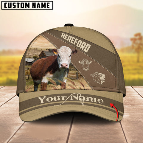 Joycorners Hereford Cattle Khaki Pattern Customized Name Cap