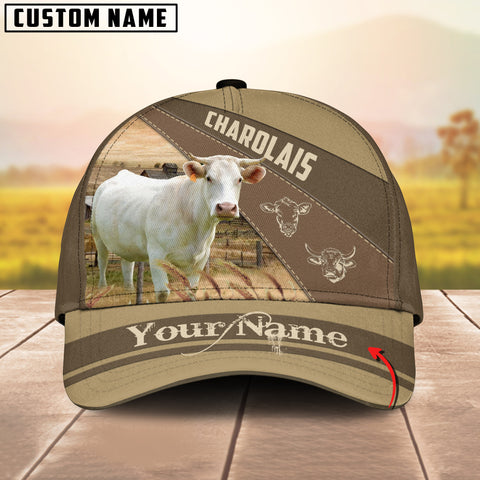 Joycorners Charolais Cattle Khaki Pattern Customized Name Cap