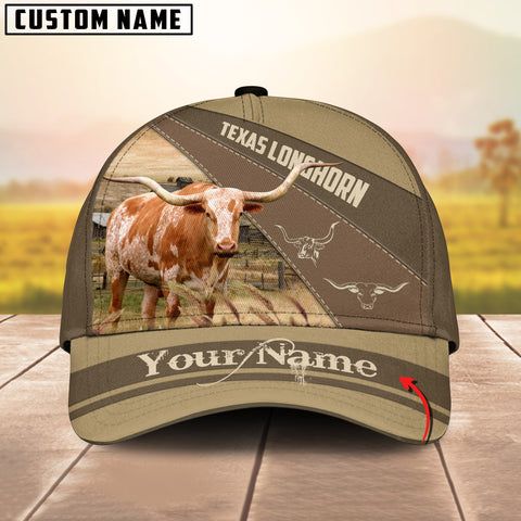 Joycorners Texas Longhorn Khaki Pattern Customized Name Cap