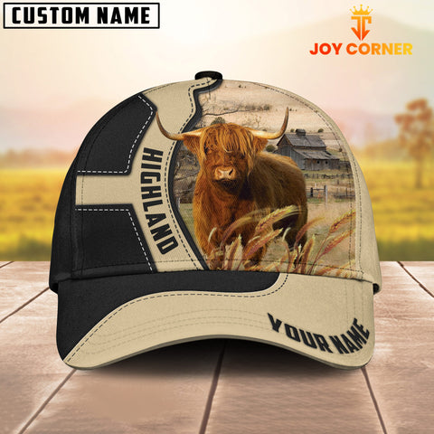 Joycorners Highland Cattle Black Khaki Pattern Customized Name Cap