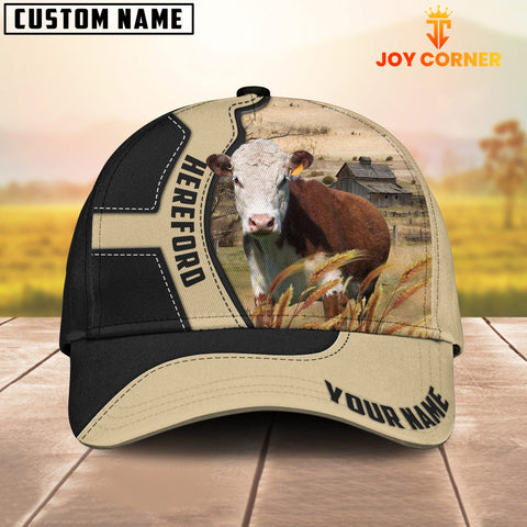 Joycorners Hereford Cattle Black Khaki Pattern Customized Name Cap