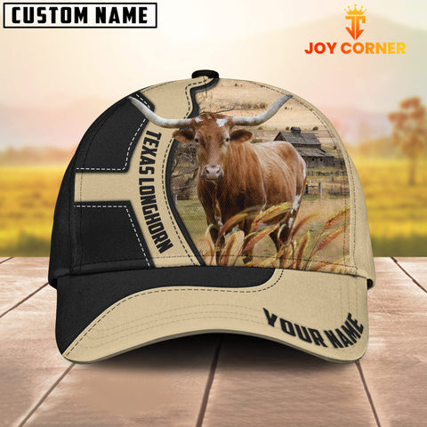 Joycorners Texas Longhorn Black Khaki Pattern Customized Name Cap