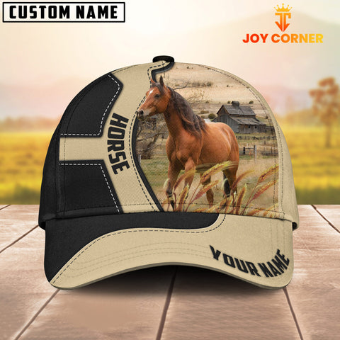 Joycorners Horse Black Khaki Pattern Customized Name Cap