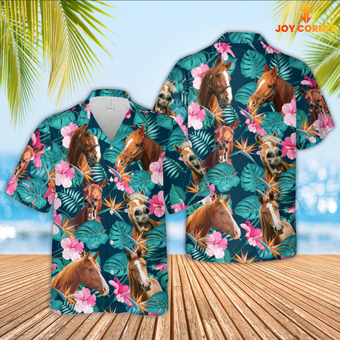 Joy Corners Horse Palm Leaves Pattern Hawaiian Shirt