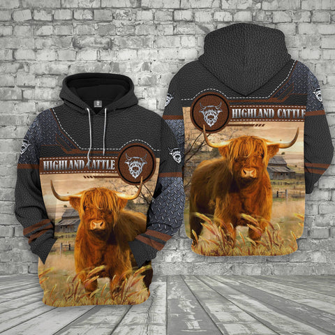 Joycorners Farm Highland Cattle Black Leather 3D Printed Shirts