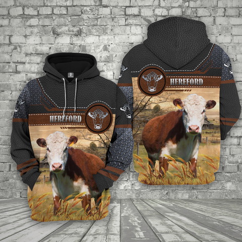 Joycorners Farm Hereford Cattle Black Leather Pattern 3D Printed Shirts