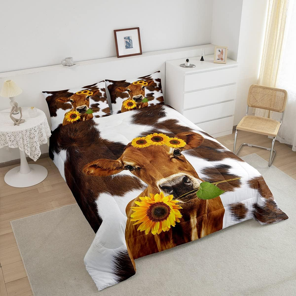 JoyCorners Jersey Cattle Sunflower 3D Bedding Set