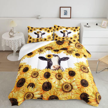 JoyCorners Holstein Cattle Sunflower Pattern 3D Bedding Set