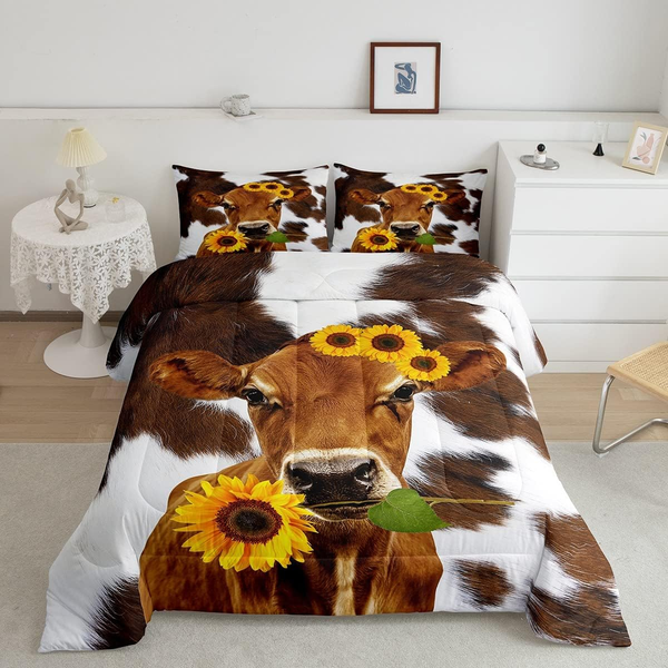 JoyCorners Jersey Cattle Sunflower 3D Bedding Set