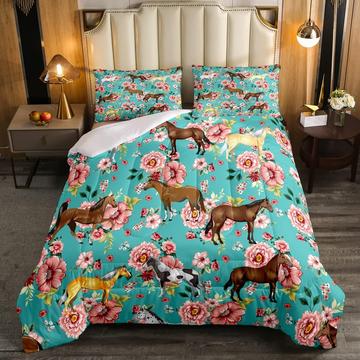 JoyCorners Horse Roses Pattern 3D Bedding Set