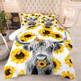 JoyCorners Highland Cattle Sunflower Pattern 3D Bedding Set