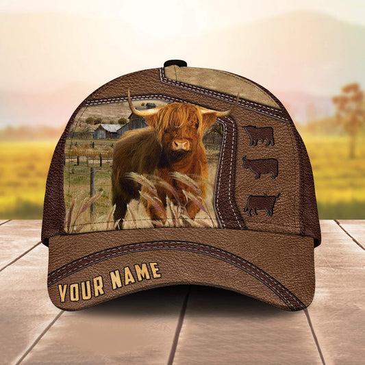 Joycorners Highland Customized Name Brown Leather Pattern Cap