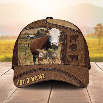 Joycorners Hereford Customized Name Brown Leather Pattern Cap