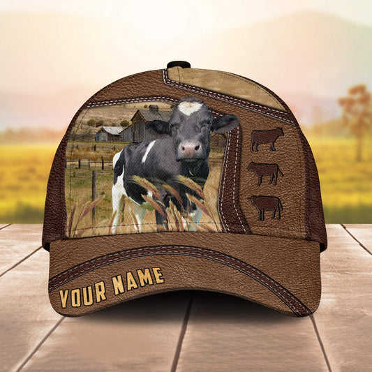 Joycorners Holstein Customized Name Brown Leather Pattern Cap