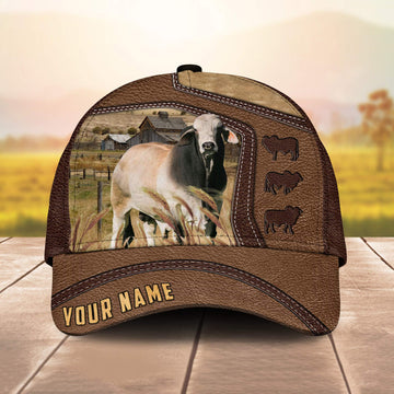 Joycorners Brahman Customized Name Brown Leather Pattern Cap