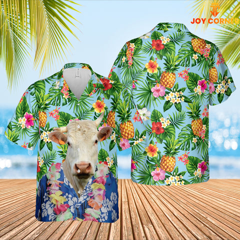 Joy Corners Charolais Cattle Big Face Funny Hawaiian Shirt