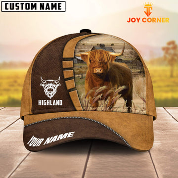 Joycorners Highland Cattle Customized Name Brown 3D Cap