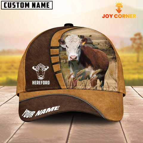 Joycorners Hereford Cattle Customized Name Brown 3D Cap