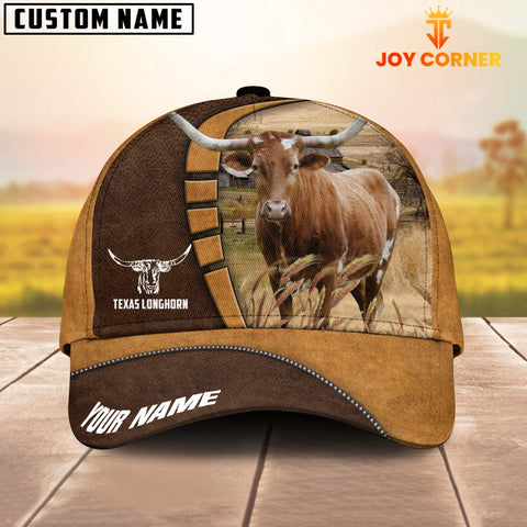 Joycorners Texas Longhorn Customized Name Brown 3D Cap