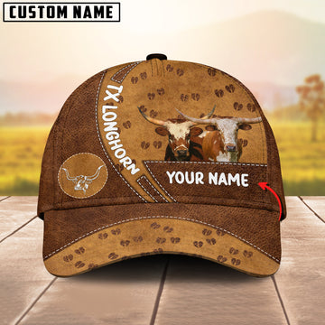 Joycorners Texas Longhorn Happiness Brown Yellow Customized Name Cap