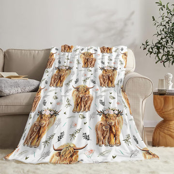 Joy Corners Highland Cattle Flowers Pattern Blanket