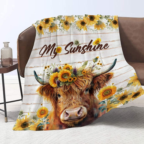 Joy Corners Highland Cattle Sunflower Pattern Blanket