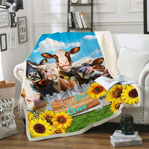 Joy Corners Funny Cattle Sunflower Pattern Blanket