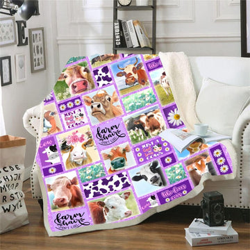 Joy Corners Cattle "Farm Hair Don't Care" Purple Pattern Blanket