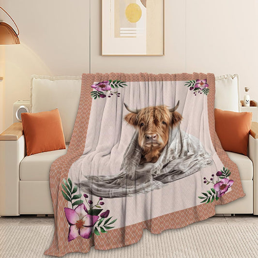Joy Corners Highland Cattle Flower Pattern Blanket