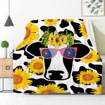 Joy Corners Funny Sunglasses Cattle Flower Pattern Blanket