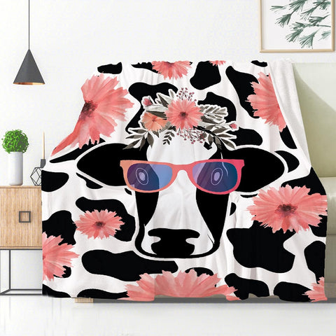 Joy Corners Funny Sunglasses Cattle Flower Pattern Blanket